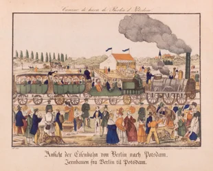Dampfeisenbahn zwischen Berlin und Potsdam, Neuruppiner Bilderbogen, um 1840