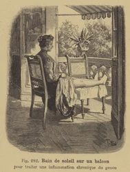 Sonnenbaden auf einem Balkon zur Behandlung chronischer Knieentzündungen