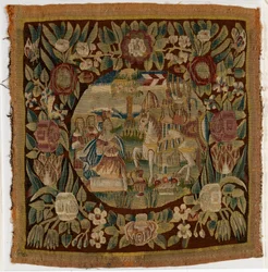 Wandteppich-Kissenbezug mit David und Abigail, Samuel XXV, möglicherweise hergestellt in Hamburg, Deutschland, um 1615