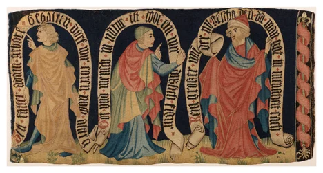 Wandteppichfragment, das drei Propheten darstellt, aus Franken (Wolle)