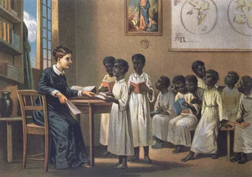 Lehrer mit Schülern, 1880