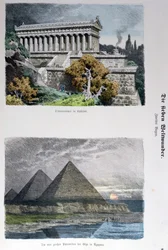 Tempel der Diana in Ephesus und die Pyramiden von Gizeh, aus einer Serie der Sieben Weltwunder, veröffentlicht in Munchener Bilderbogen, 1886