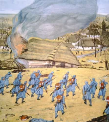Das Erste Österreichisch-Ungarische Landsturmregiment greift serbisches Dorf Stady Korciyan an, 22. Dezember