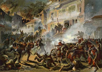 Die deutsche 22. Infanteriedivision stürmt französische Stellungen bei Chateaudun, Deutsch-Französischer Krieg, 18. Oktober 1870