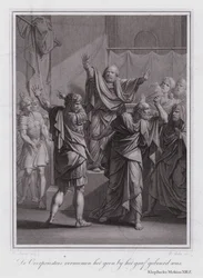 Die Hohepriester erfahren, dass das Grab Christi leer ist (Gravur)