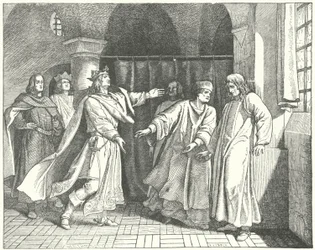 Die Versöhnung von Ludwig IV. und Friedrich dem Schönen, rivalisierende Anwärter auf den deutschen Thron