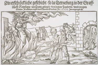 Drei Hexen lebendig verbrannt, Flugblatt-Illustration