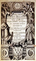 Titelseite der Opera Omnia (Gesamtwerke) von Robert Bellarmin, Ausgabe veröffentlicht in Köln 1620