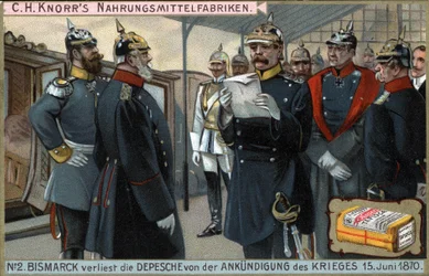 Krieg von 1870. Der preußische General Otto von Bismarck (1815-1898) liest die Kriegserklärung am 15. Juni