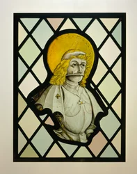 Fensterpaneel-Fragment mit gepanzertem Heiligen