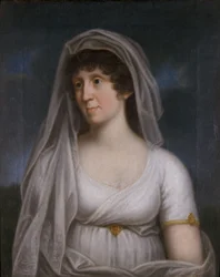 Frau in einem weißen Kleid mit Schleier