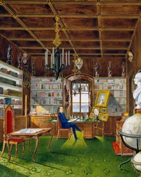 Die Bibliothek in der Villa Lazarovich, Triester Residenz von Maximilian von Habsburg