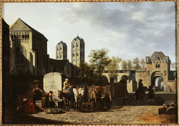 Öffentlicher Brunnen und St. Gereons Kirche in Köln, ca. 1670