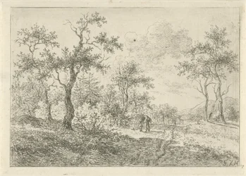 Waldreiche Landschaft mit einer Frau und einem Jungen