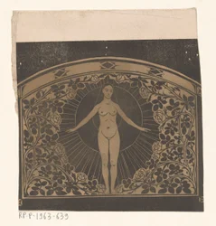 Entwurf für den Rahmen eines Kalenders für 1901 mit einer Frau und Blumen