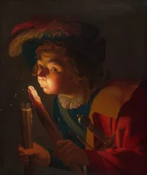 Ein Junge, der auf eine Feuerbrand bläst, 1621-1622