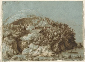 Hügelige Landschaft mit Schiffen