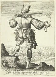 Ein Musketier von hinten gesehen