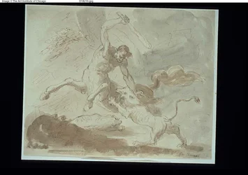 Zentaur kämpft mit Löwe