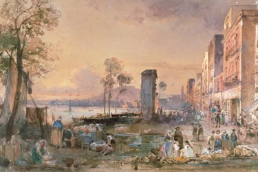 Blick auf Neapel von Marinella, von Giacinto Gigante (1806-1876), Bleistift, Aquarell und Bleiweiß auf Papier, Italien
