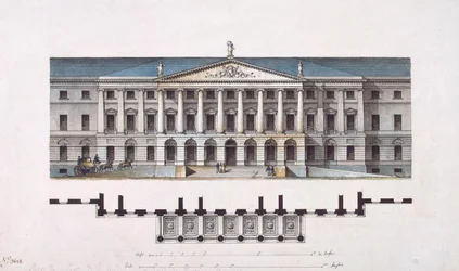Projekt des Smolny-Instituts. Die Hauptfassade und der Grundriss des Erdgeschosses, 1806-1808