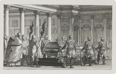 Der Kaiser Paul I. aufgebahrt mit einer Ehrenwache