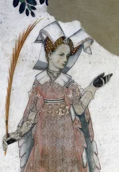 Darstellung der Markgrafen von Saluzzo und ihrer Gemahlinnen als historische und mythologische Helden und Heldinnen (Detail)
