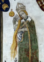 Darstellung der Markgrafen von Saluzzo und ihrer Gemahlinnen als historische und mythologische Helden und Heldinnen (Detail)