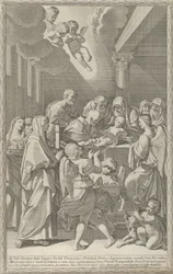 Die Beschneidung Christi, eine Gruppe von Männern, Frauen und Engeln um ihn herum, 1687-1717