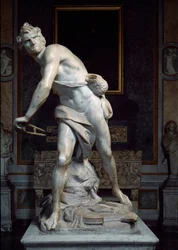 David wirft den Stein der Schleuder. Barockskulptur von Gian Lorenzo Bernini
