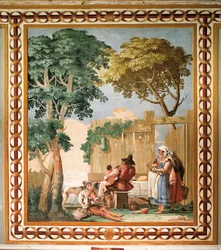 Bauernfamilie am Tisch, aus dem Raum der ländlichen Szenen in der Foresteria (Gästehaus) 1757