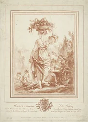 Frau mit Blumenkorb im Garten