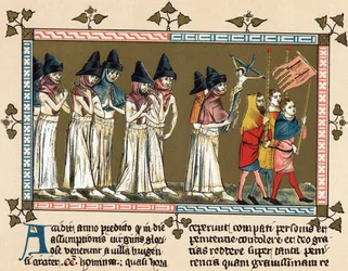 Geißler oder Brüder des Kreuzes in Doornik im Jahr 1349 (Lithografie)