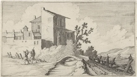 Brücke vor ummauerten Gebäuden