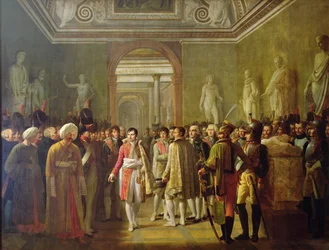 Kaiser Napoleon I. (1769-1821) empfängt Mitglieder der Armee nach seiner Krönung am 8. Dezember