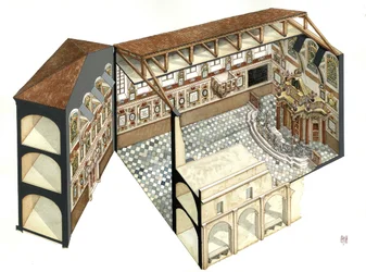 Barockkunst: Rekonstruktion der architektonischen Struktur der Synagoge von Casale Monferrato in Italien