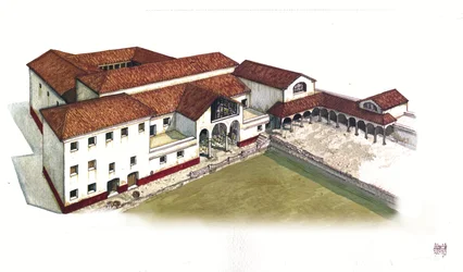 Römische Antike: Rekonstruktion des Geländes der Domus der Marine Porte in Ostia Antica im 4. Jahrhundert, Italien