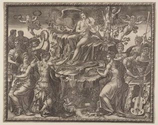 Apollo und die Musen auf dem Berg Parnass