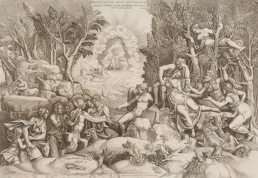 Kephalos trauert um Prokris (nach einer Zeichnung von Giulio Romano)