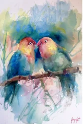 Bunte Liebesvögel Aquarell