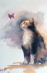 Neugierige Katze und Schmetterling