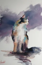 Ausdrucksstarke Aquarellkatze
