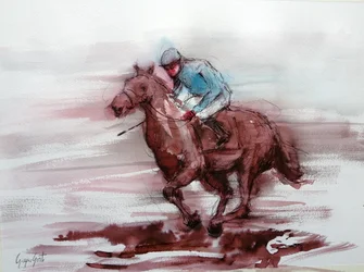 Galoppierender Rennpferd Jockey