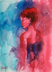 Rotes Blaues Frauenporträt