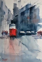 Rote Straßenbahn Stadtstraße
