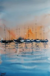 Dämmerung Marina-Reflexionen