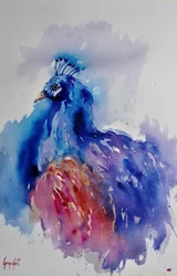 Leuchtender Aquarellpfau