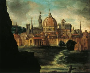 Porträt von Herzog Alexander De Medici, Detail: Stadt Florenz