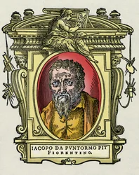 Porträt von Jacopo Carrucci genannt il Pontormo, italienischer Maler. Gravur aus dem Werk Leben der ausgezeichnetsten Maler, Bildhauer und Architekten von Giorgio Vasari