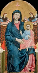 Madonna und Kind auf dem Thron mit zwei Engeln